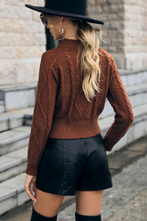 Zopfmuster-Pullover mit Rollkragen und Raglanärmeln